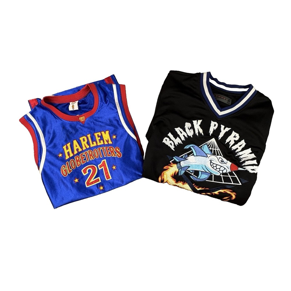 MIXED LOT OF 2 Men's S/M Globetrotters/Black Pyramid Streetwear Jerseys SEE DESC